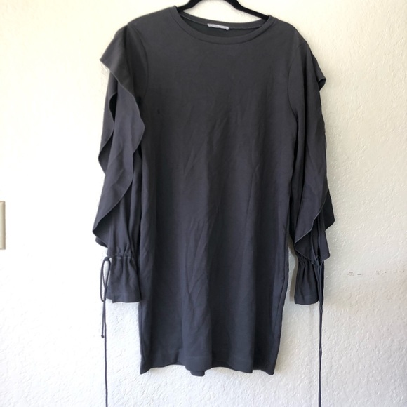 Zara Gray Ruffle Open Sleeve Sweater Dress oversiz - Picture 2 of 4